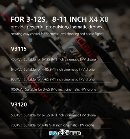 T-Motor Velox V3120 KV500 (10-11", 8-12S, 7 кг), Cinematic