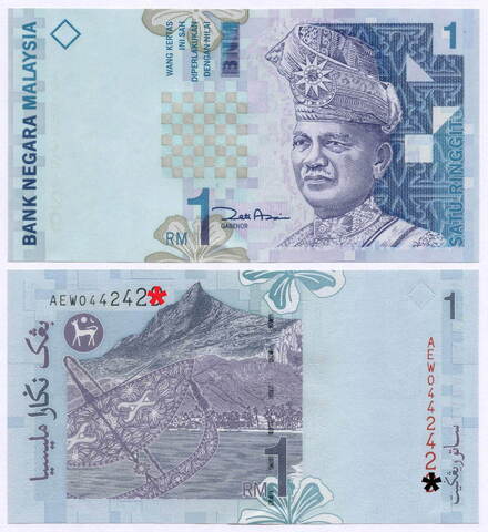 Банкнота Малайзия 1 ринггит 2000 год AEW0442428. UNC