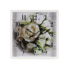 Часы настенные РУБИН  3028-132 квадрат 30х30см, корпус белый "Розы"