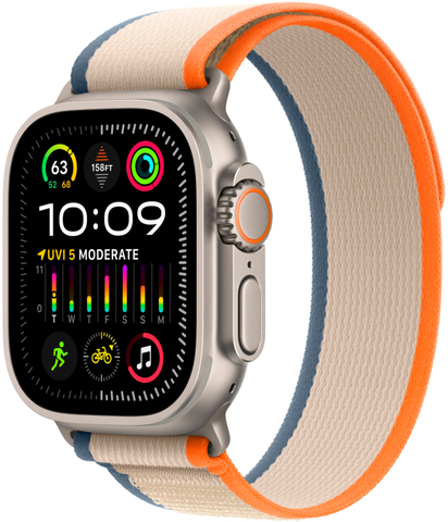 Умные часы Apple Watch Ultra 2 49 мм корпус из титана, ремешок Trail оранжевого/бежевого цвета (M/L, 145–220 мм)
