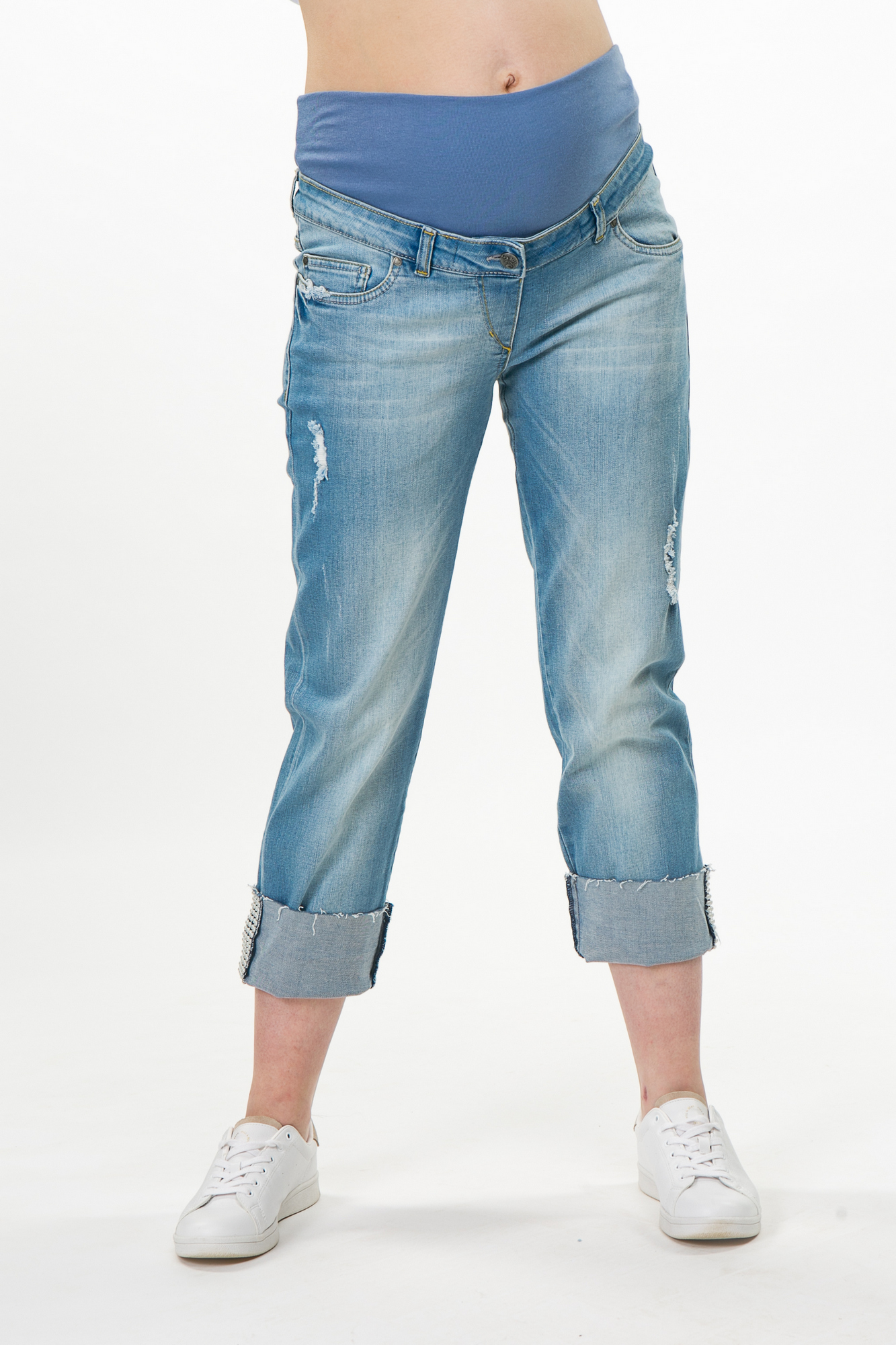 Фото джинсы для беременных MAMA`S FANTASY, прямые, широкий бандаж от магазина СкороМама, синий, размеры.