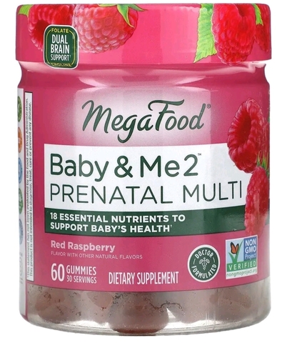 Megafood, Baby & Me 2, мультивитаминный комплекс для беременных, со вкусом красной малины, 60 жевательных таблеток