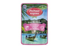 Родные Корма заморские паучи для кошек филе тунца с лососем в соусе по-тайски 70 г