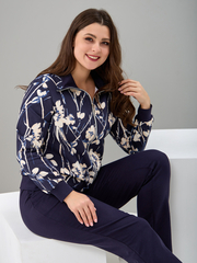 Костюм с брюками КБ-184/синий-яблониэкрю