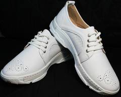 Повседневные женские кроссовки туфли кожаные женские с перфорацией Derem 18-104-04 All White