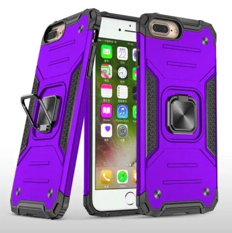 Противоударный чехол для iPhone 6 plus / 7 plus / 8 plus фиолетовый с пластиной для магнитного автодержателя и кольцом подставкой