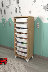 Стеллаж DORA с 8 выдвижными ящиками - дуб