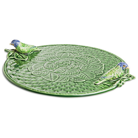 Блюдо для сыра с ручками Bordallo Pinheiro Птички 37см зеленое
