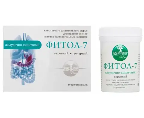 Фитосбор в брикетах ФИТОЛ-7 Желудочно-кишечный, 60 брикетов по 2 гр., Алфит Плюс