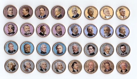 1 доллар. Президенты США. 32 монеты (Цветные)