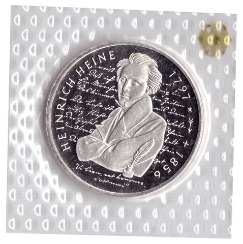 10 марок 1997 год (G) 200 лет со дня рождения Генриха Гейне, Германия. PROOF в родной запайке