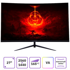 Монитор Mastero 27'' C2723QM, 2K, VA, 165Гц, Curved, чёрный, 8-bit, 2мс, 5000:1, 300 Кд/м2, VESA:100x100, HDMI, DP