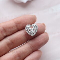 Подвеска Сердце с фианитами 16 мм, родий, П838