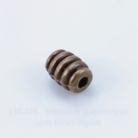 Бусина металлическая "Полосатая" 7х5 мм (цвет - античная медь), 10 штук