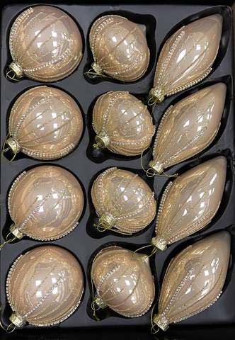 Набор елочных игрушек 8см 12шт ChristmasDeLuxe пудровый со стразами