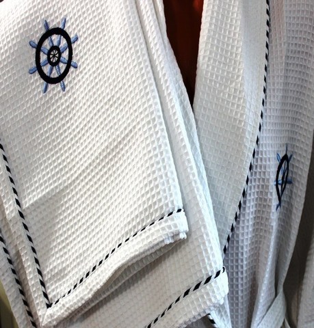 Вафельный мужской халат MARINE  в наборе с полотенцами  Maison Dor