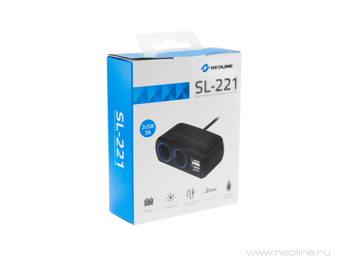 Разветвитель Neoline SL-221 на 2 гнезда и 2 USB c кабелем