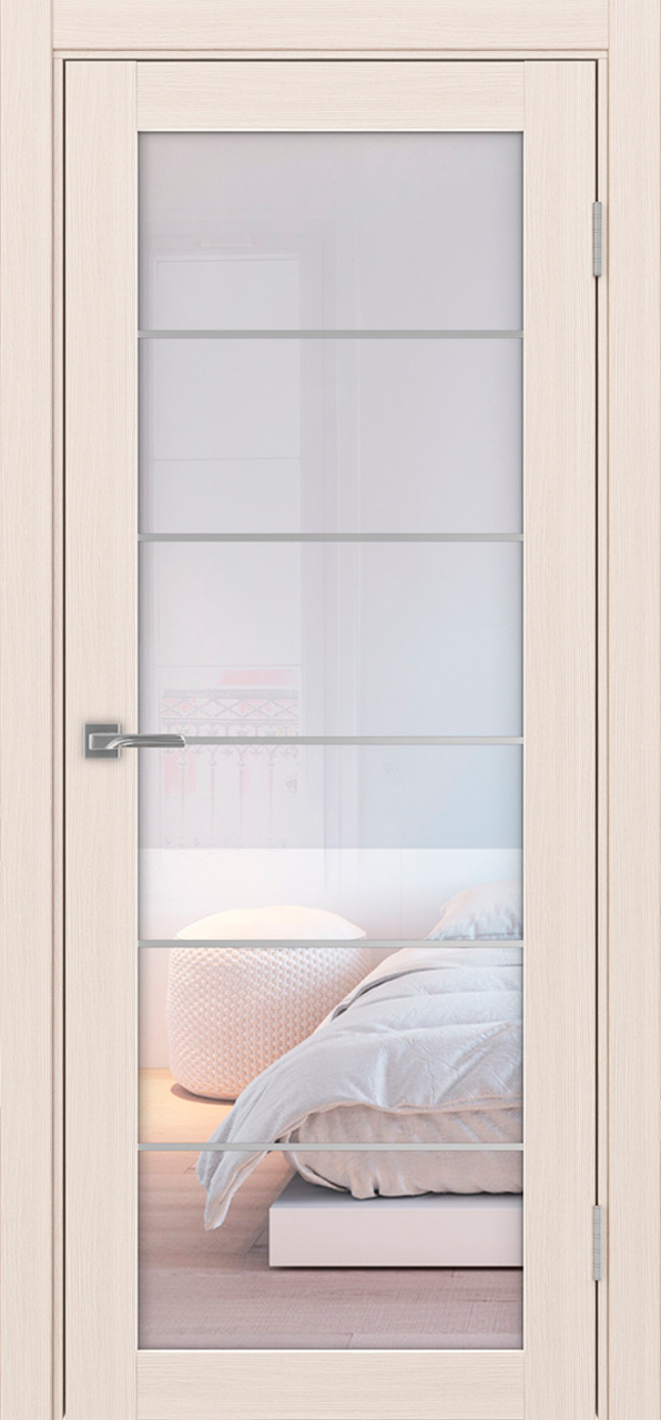 Дверь межкомнатная Оптима Порте Турин 501.2 АСС молдинг SC, цвет перламутровый ясень, экошпон, стекло прозрачное