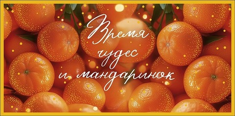 Открытка-конверт Время чудес и мандаринок, 8*17 см, 5 шт.