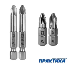 Набор бит ПРАКТИКА Профи 4шт PH2, PZ2 x 25мм, PH2, PZ2 x 50мм (036-544)