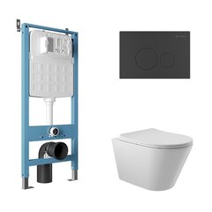 Aqueduto AQDS188 AQD комплект: TECNICA Novo Система инсталляции для подвесного унитаза, CIRCULO Novo Панель смыва, черный матовый, CONE Унитаз подвесной 525*360 безободковый, сиденье с микролифтом, белый глянцевый фото