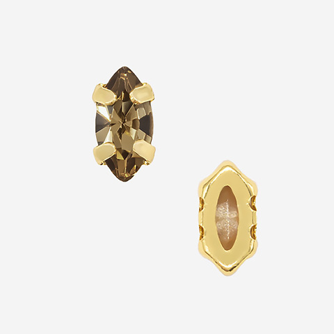 Кристалл Маркиз (Marquise Fancy Stone) в цапах, оттенок "Светло-дымчатый Топаз"/"Light Smoked Topaz", 6*3мм, позолота