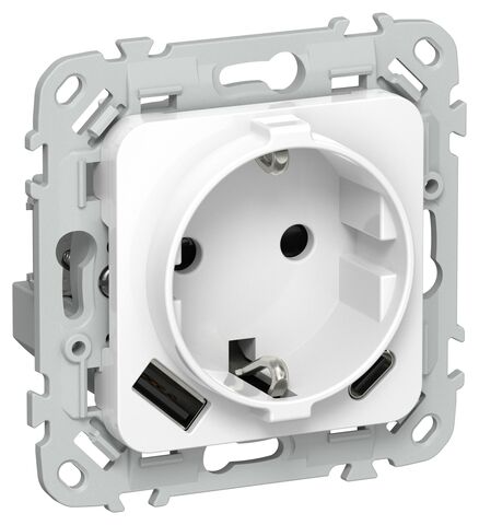 FLITE Роз.с з/к/ш 16А USB AC 20Вт б/к РСЮшс11-1-ФлБ бел. IEK