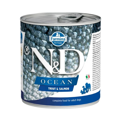 Влажный корм N&D DOG OCEAN TROUT&SALMON с форелью и лососем для взрослых собак, 285 г.
