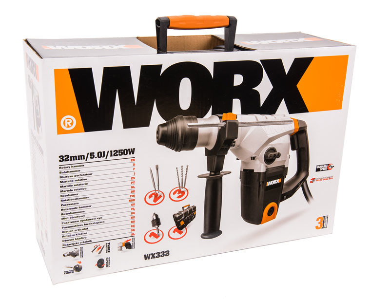 Перфоратор WORX WX333, SDS-Plus, 5Дж, 1250Вт