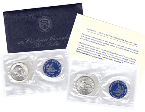 1 доллар 1972 (S) США Эйзенхауэр (лунный) с жетоном UNC (в родном конверте)