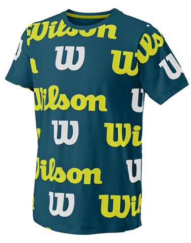 Детская теннисная футболка Wilson All Over Logo Tech Tee B - blue coral