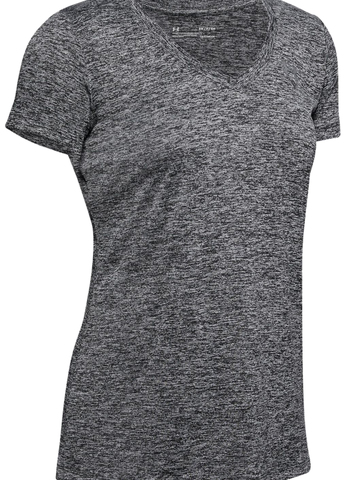 Женская теннисная футболка Under Armour Women's Tech Twist V-Neck - black/metallic silver