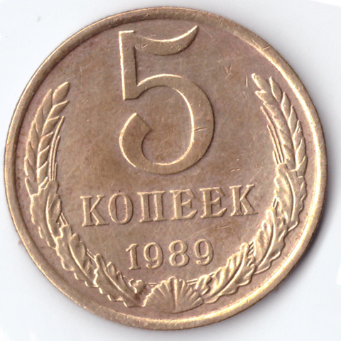 5 копеек 1989 года. VF-XF