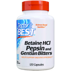 Doctor's Best, Горькая настойка из бетаингидрохлорида, пепсина и горечавки, 120 капсул