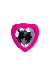 Розовая анальная втулка Diamond Heart с прозрачным кристаллом - 7 см. - 
