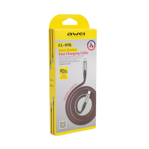 Интерфейсный кабель Awei Type-C to Lightning CL-119L 20W 9V 2.4A 1m Красный