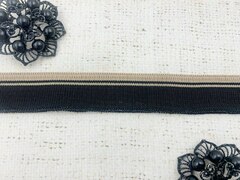 Подвязы трикотажные, ш. 2,5 см, L 106 см, чёрный с бежевым