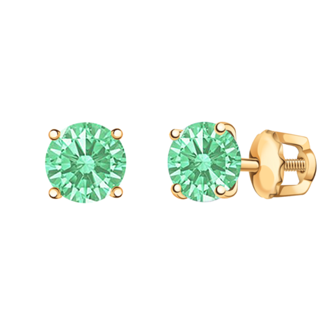 20327sw9- Серьги -пусеты из золота 585 пробы с фианитами LUX Fancy Light Green