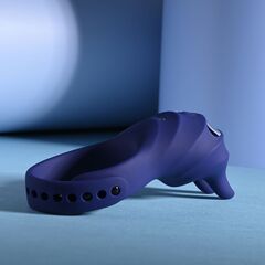 Синее эрекционное виброкольцо с клиторальной подушечкой и пультом ДУ Adjustable Fun Ring - 
