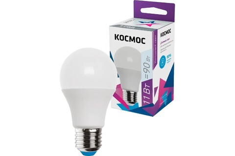 Лампа светодиодная Космос  LkecLED11wA60E2765 цоколь E27, груша А60, 11Вт = 90Вт, холодный 6500K, световой поток 880лм, 220 вольт - купить в компании MAKtorg