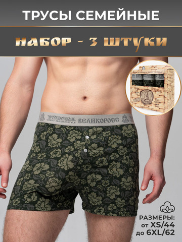 Комплект из 3-х семейных трусов - «Зелёная хохлома»