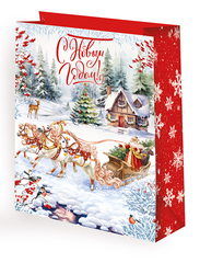 Пакет подарочный XL вертикальный, С Новым годом, Домик деда мороза, 41*56*13 см (Д*В*Ш), 1 шт.