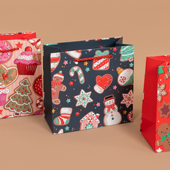 Пакет подарочный XS квадратный, Новогодний микс, Дизайн №1, с блестками, 14*15*7 см (Д*В*Ш)