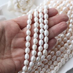 Жемчуг натуральный речной, рис, 7,9-10,1 мм, 1 нить, Ж028