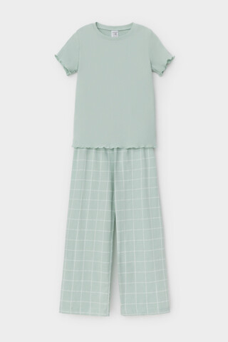 пижама  для девочки  К 1636/голубая дымка,двойная клетка