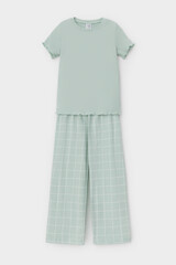 пижама  для девочки  К 1636/голубая дымка,двойная клетка