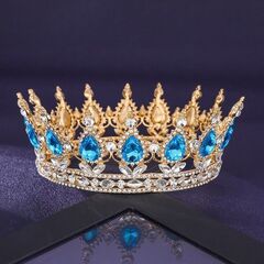 Декоративная корона на торт, золото (Голубые камни)