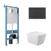 Aqueduto AQDS090 AQD комплект: TECNICA Novo Система инсталляции для подвесного унитаза, CIRCULO Панель смыва, черный матовый, MACIO Унитаз подвесной 520*370 безободковый, сиденье с микролифтом, белый глянцевый