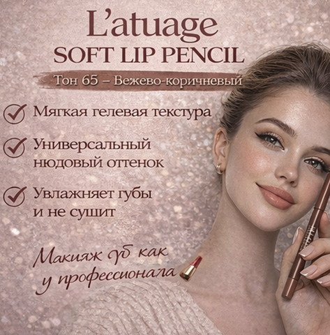 Карандаш для губ гелевый тон 65 бежево-коричневый SOFT EYE PENCIL
