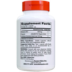 Doctor's Best, Горькая настойка из бетаингидрохлорида, пепсина и горечавки, 120 капсул
